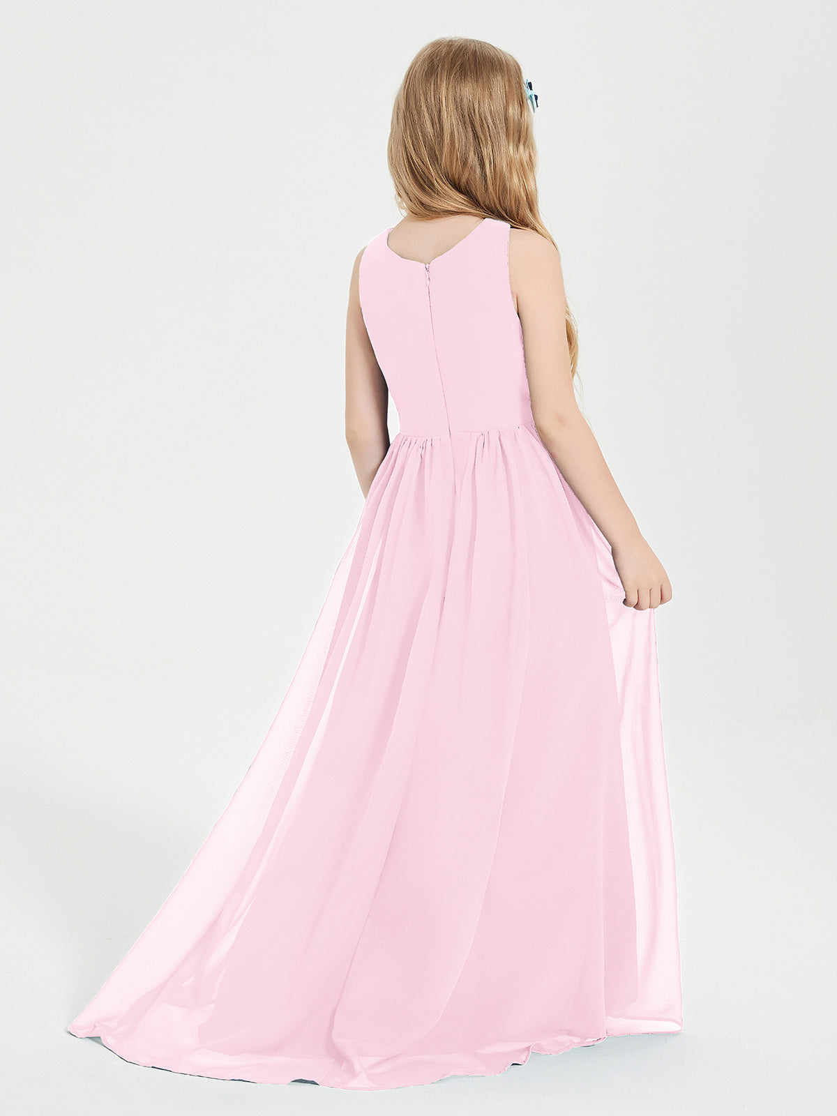 Asymmetrical Junior Bridesmaid Dresses with Scoop Neckline Candy Pink